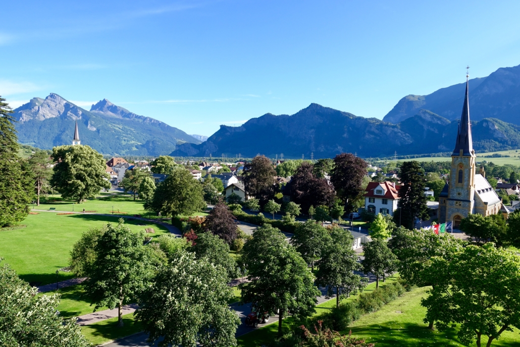 View of hotel park & Bad Ragaz from Grand Hotel Quellenhof Bad Ragaz Switzerland 