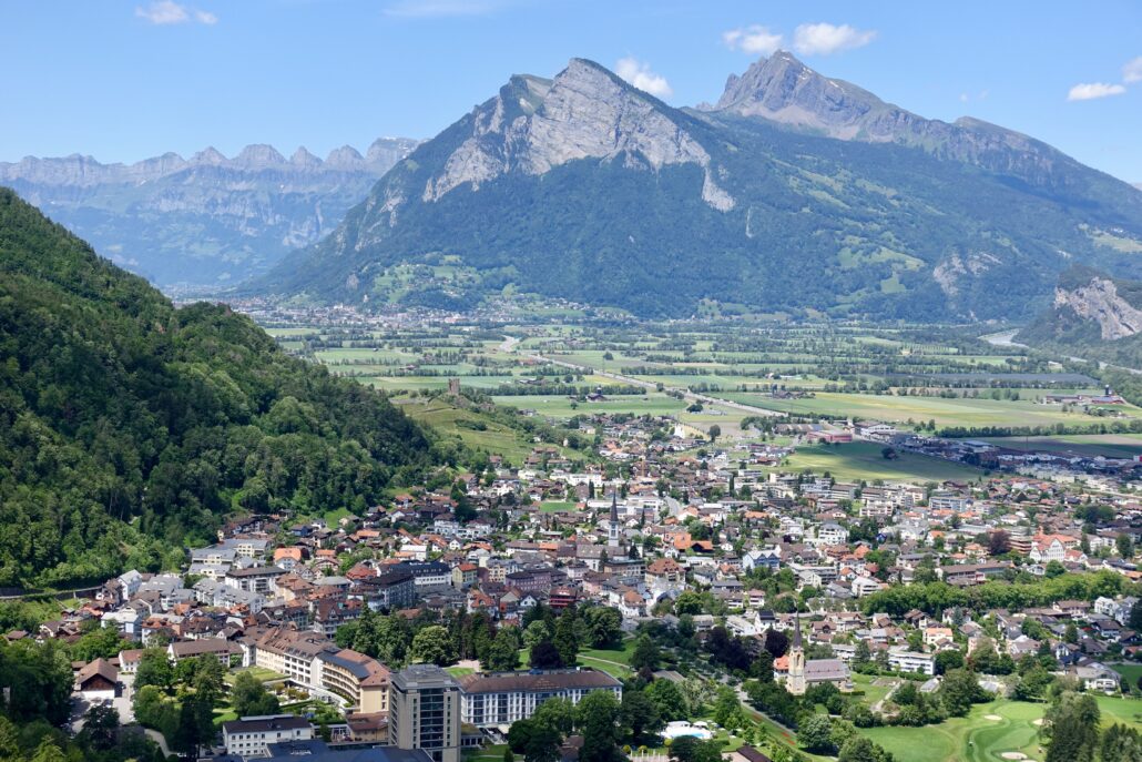 view of Bad Ragaz from Ruin of Wartenstein, good for walks & hikes