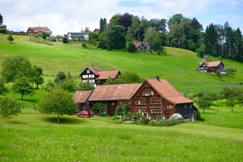 farmhouse in hilly Appenzellerland in Heiden Switzerland