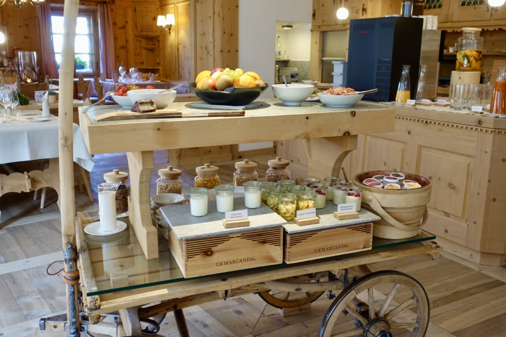 breakfast buffet at Restaurant Stüvetta at In Lain Hotel Cadonau Brail Lower Engadine Switzerland 