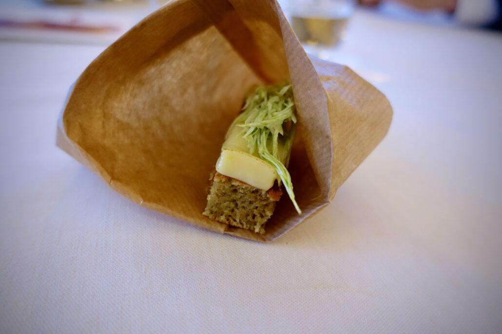 Bergfichte cheese on salty cake with parsley root & dandelion at Restaurant Incantare Switzerland foodie destination