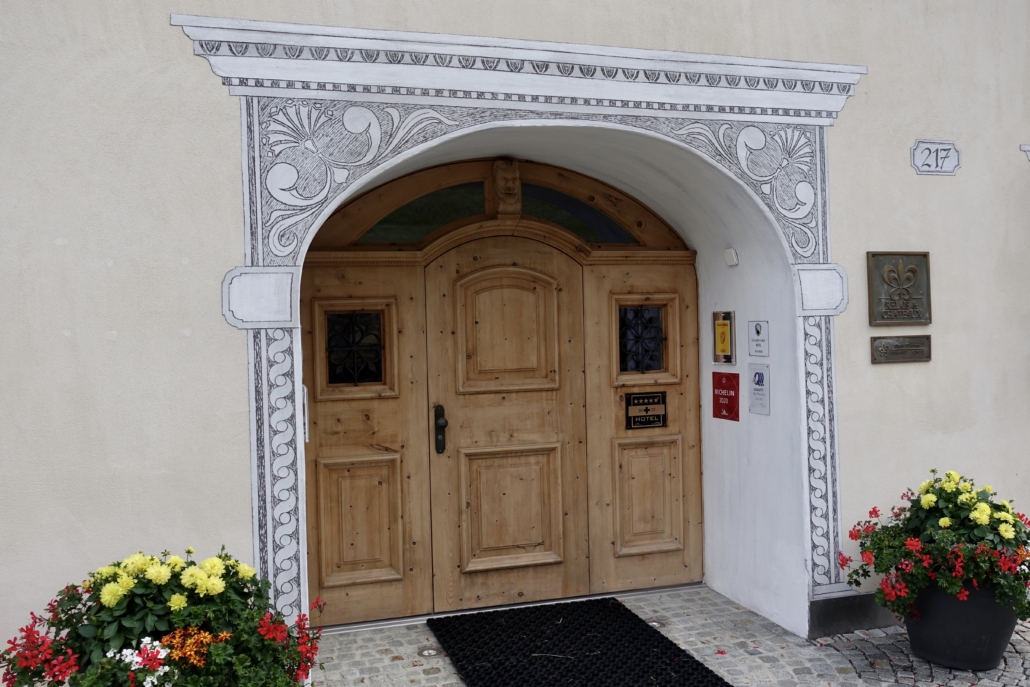 entrance at In Lain Hotel Cadonau Brail Lower Engadine Switzerland to stay in style