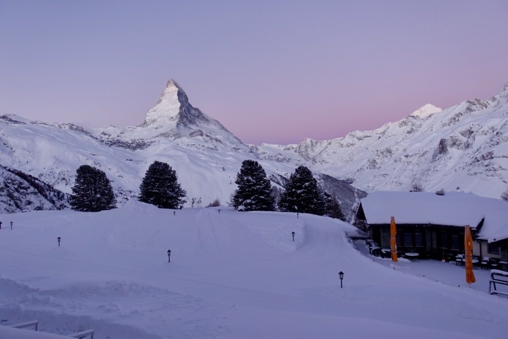 Zermatt with Matterhorn viewed from Hotel Riffelalp, a place to stay in style in the Swiss Alps
