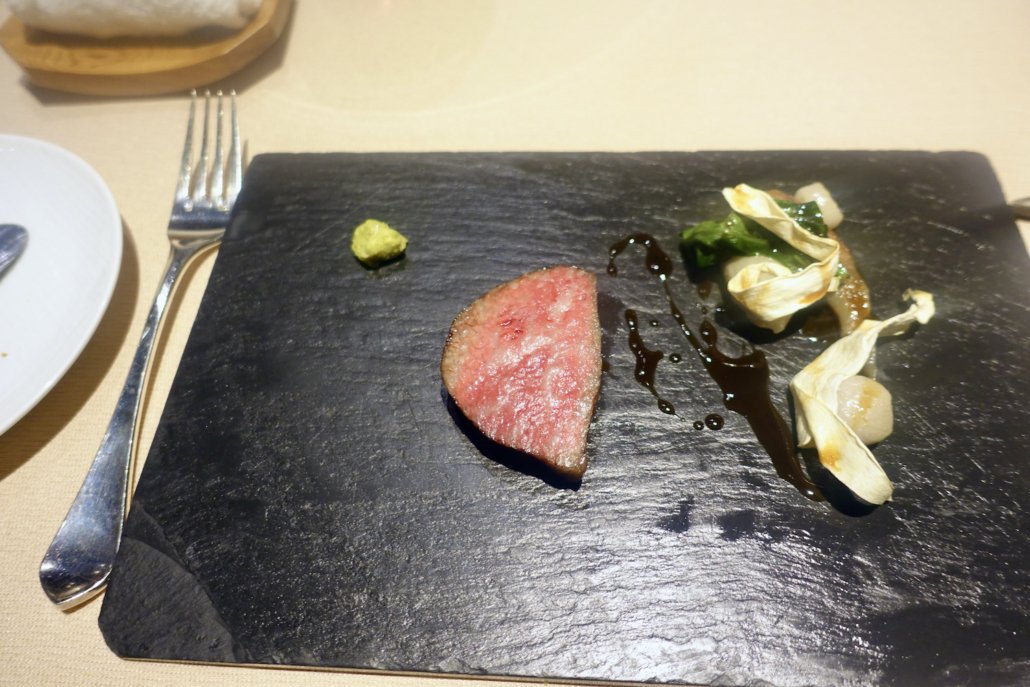 Sankara Hotel Yakushima Island Japan: Okas Restaurant, Kagoshima beef with seasonal vegetables