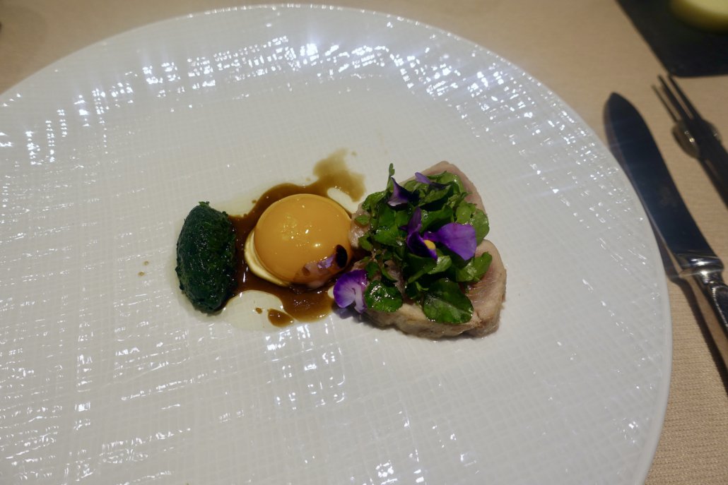 Sankara Hotel Yakushima Island Japan: Okas Restaurant; bonito with egg yolk confit, mushroom juice