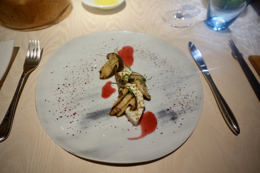 Sankara Hotel Yakushima Island Japan: Ayana Restaurant; amberjack, hibiscus roselle sauce, porcini mushroom puree