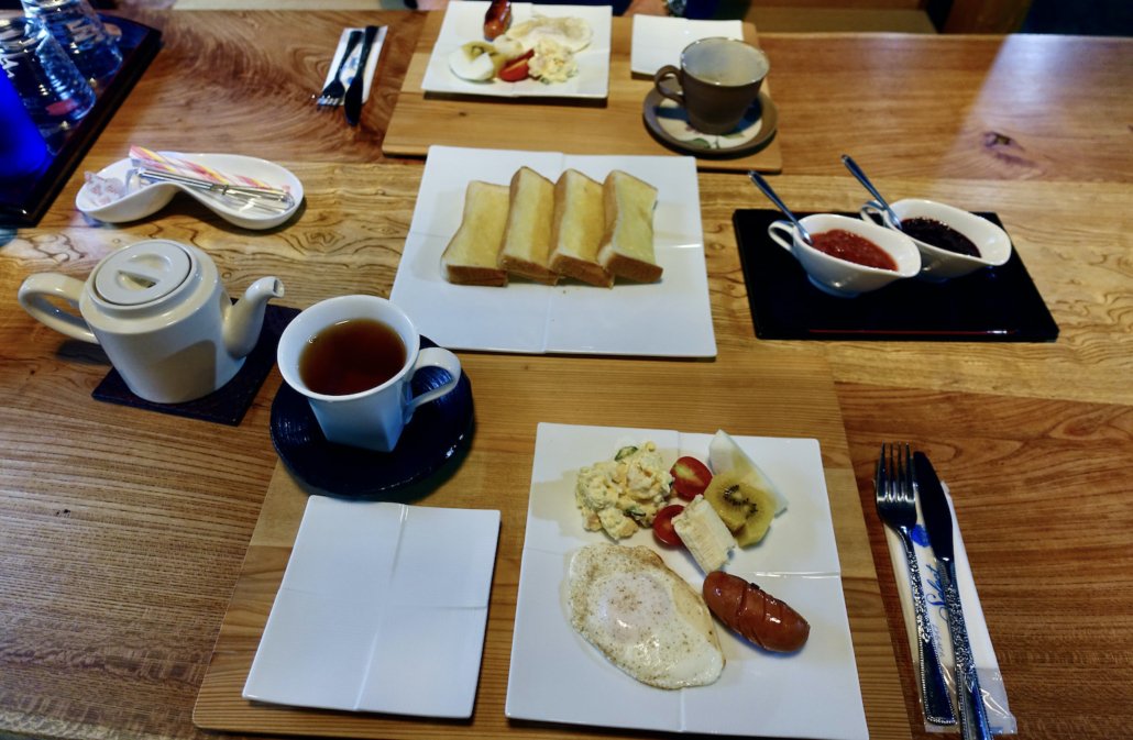 western breakfast at Takimi Onsen Inn in Kiso Valley