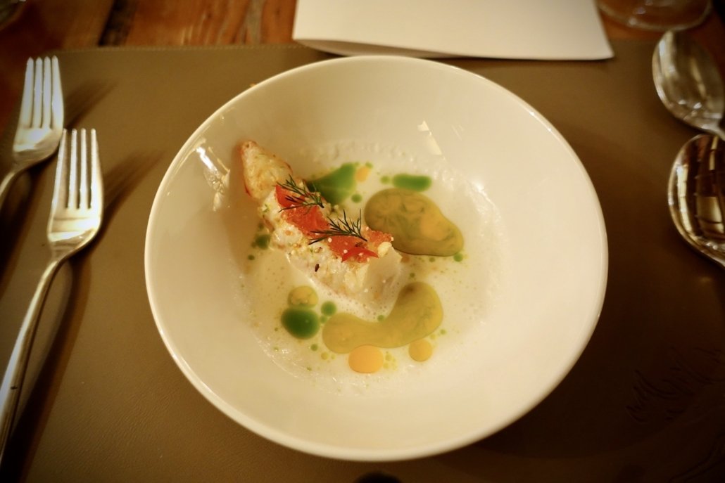 Norway lobster w/cocoa fruit juice, coconut, passionfruit, chili & dill by chef Heiko Nieder