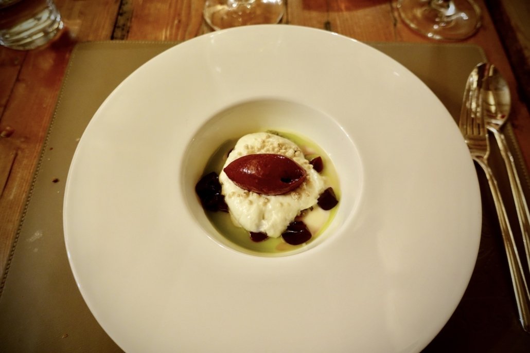 white chocolate w/cherries, green olives & herbs de Provence by chef Heiko Nieder