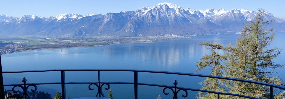 View of Lake Geneva from Hotel Victoria in Glion/western Switzerland - gourmet hotels western Switzerland