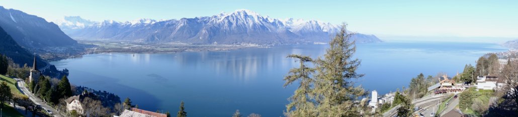 view of Lake Geneva & Alps from Hotel Victoria in Glion Montreux/Switzerland