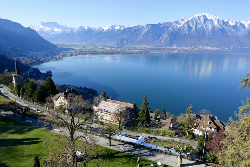 View of Lake Geneva & Alps from Hotel Victoria in Glion Switzerland - gourmet hotels western Switzerland