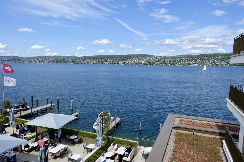 view from Lakeview Deluxe Studio with Balcony at luxury Hotel Alex Lake Zurich, Switzerland