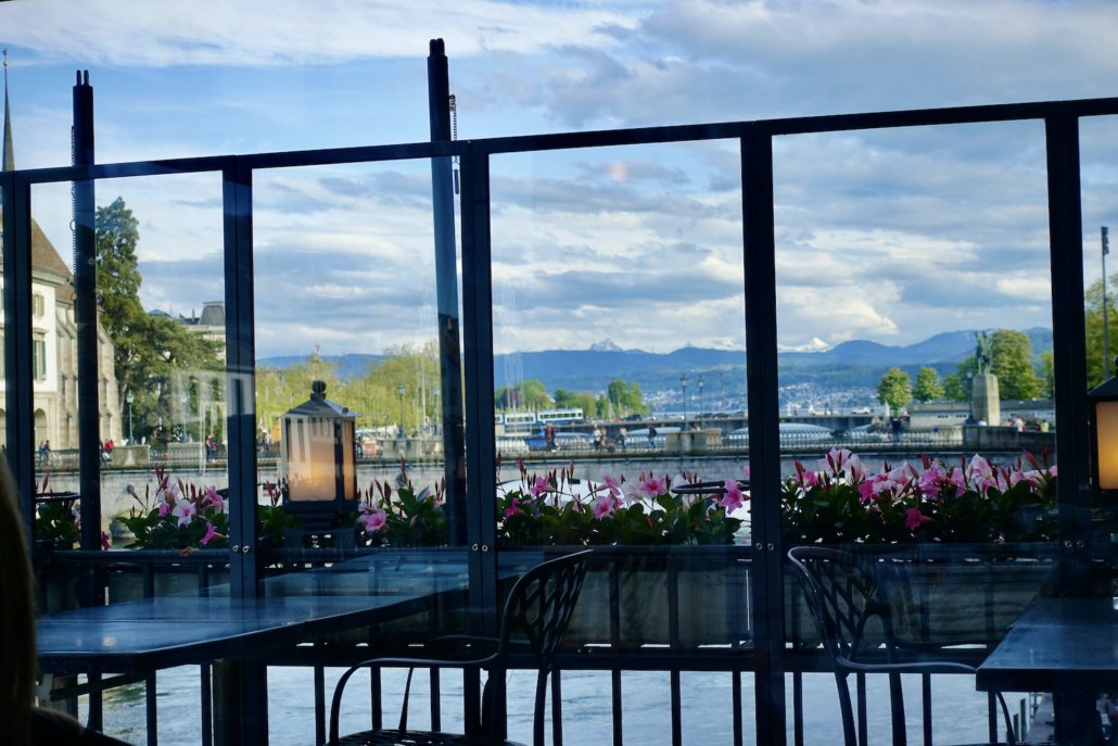 view from Michelin one star Restaurant La Rôtisserie at sister Hotel Storchen Zurich, Switzerland