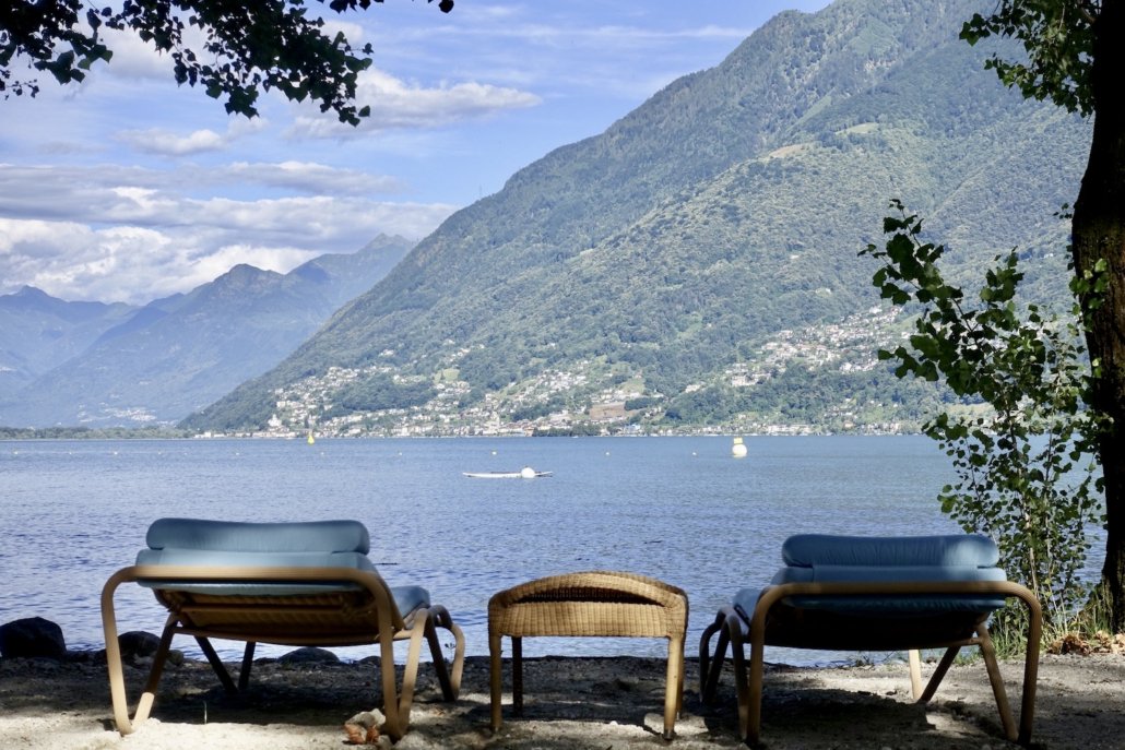 private beach at Hotel Castello del Sole Ascona Ticino Switzerland