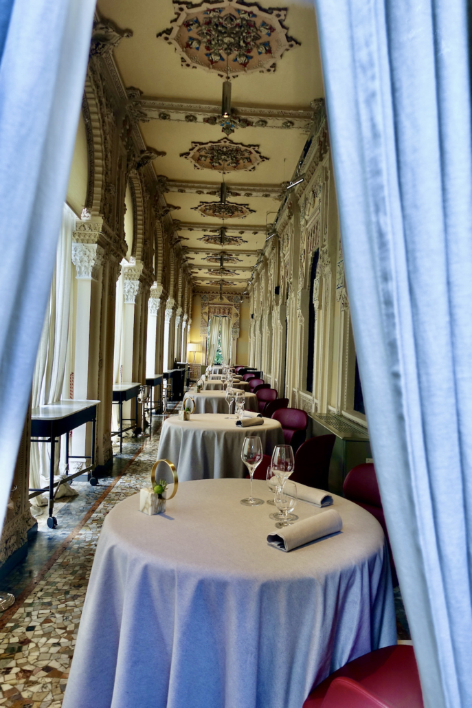 signature dining room at luxury hotel & 2-star Michelin restaurant Villa Crespi Lake Orta, Italy