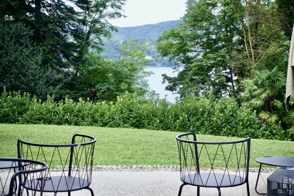 view of Lake Orta from luxury hotel & 2-star Michelin restaurant Villa Crespi Lake Orta, Italy