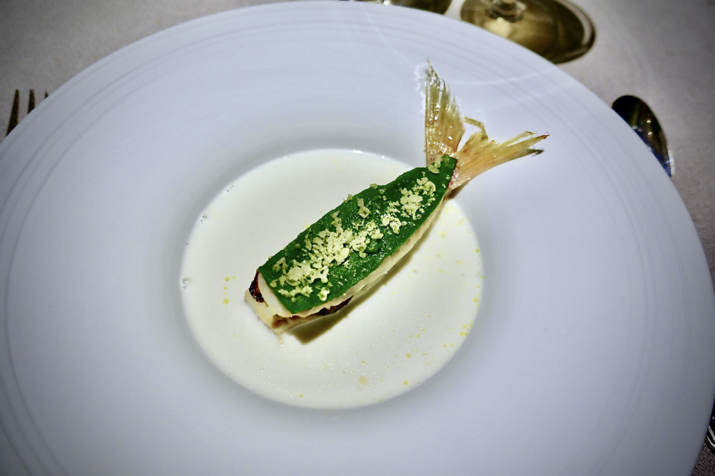 red mullet & Zucchine alla Scapece at 2-star Michelin restaurant Villa Crespi Lake Orta, Italy