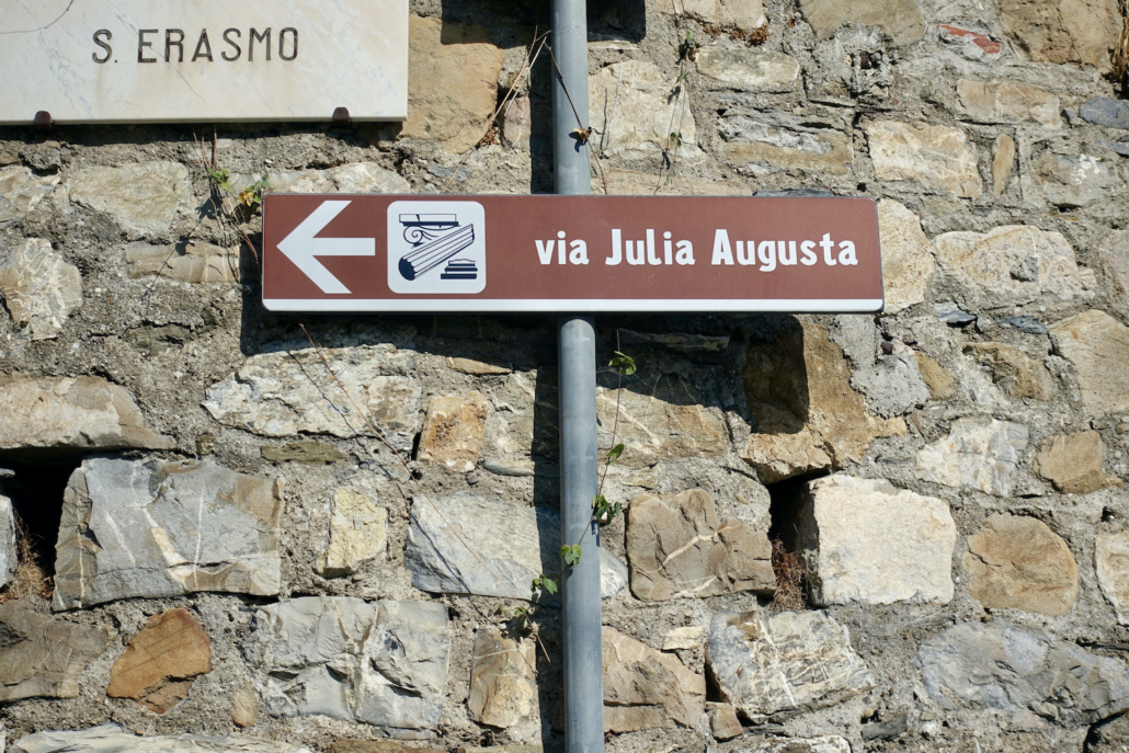 signpost for Via Julia Augusta Alassio Ligure, Italy