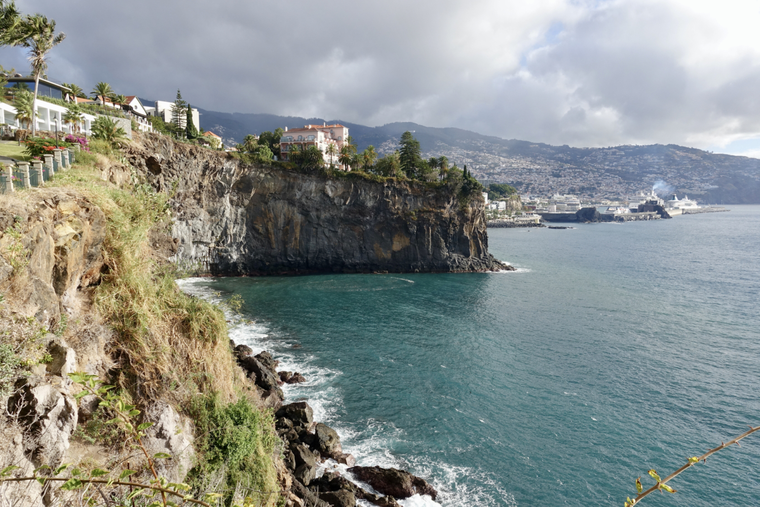 Madeira Portugal: 2 luxury hotels in the front, the capital of Funchal in the back