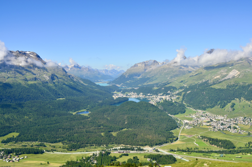 Engadine Switzerland with Lake Staz, Lake Saint Moritz, Lake Silvaplana, Lake Sils
