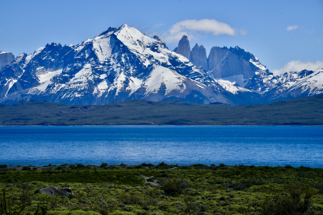 view of Torres del Paine from Hotel Tierra Patagonia Torres del Paine in Patagonia/Chile - luxury hotel Patagonia
