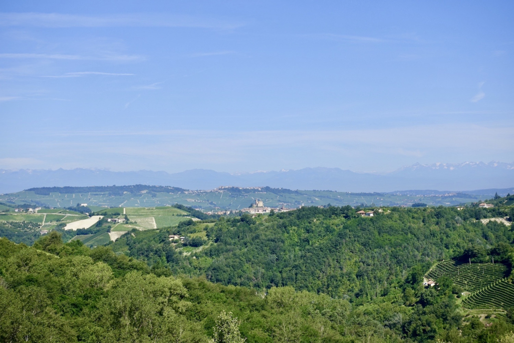 view of Serralunga d'Alba in the fore and La Morra in the back from Casa di Langa Piedmont/Italy